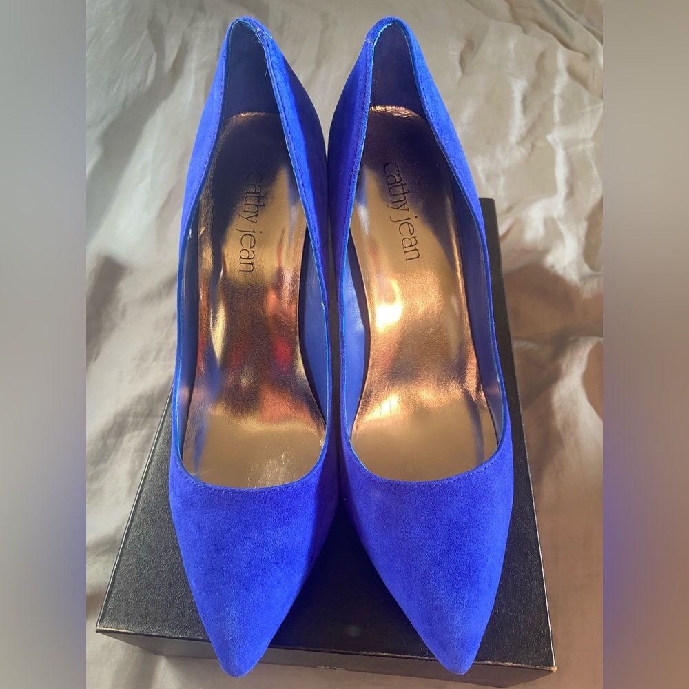 Cathy Jean Blue Suede Heels with Stiletto Design